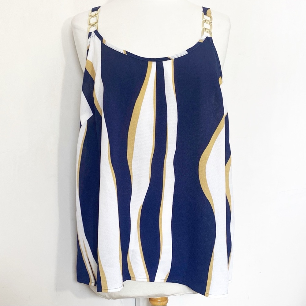 SHEIN Textured Weave Navy and Gold Abstract Stripe Chain Shoulder Women's Top 3X